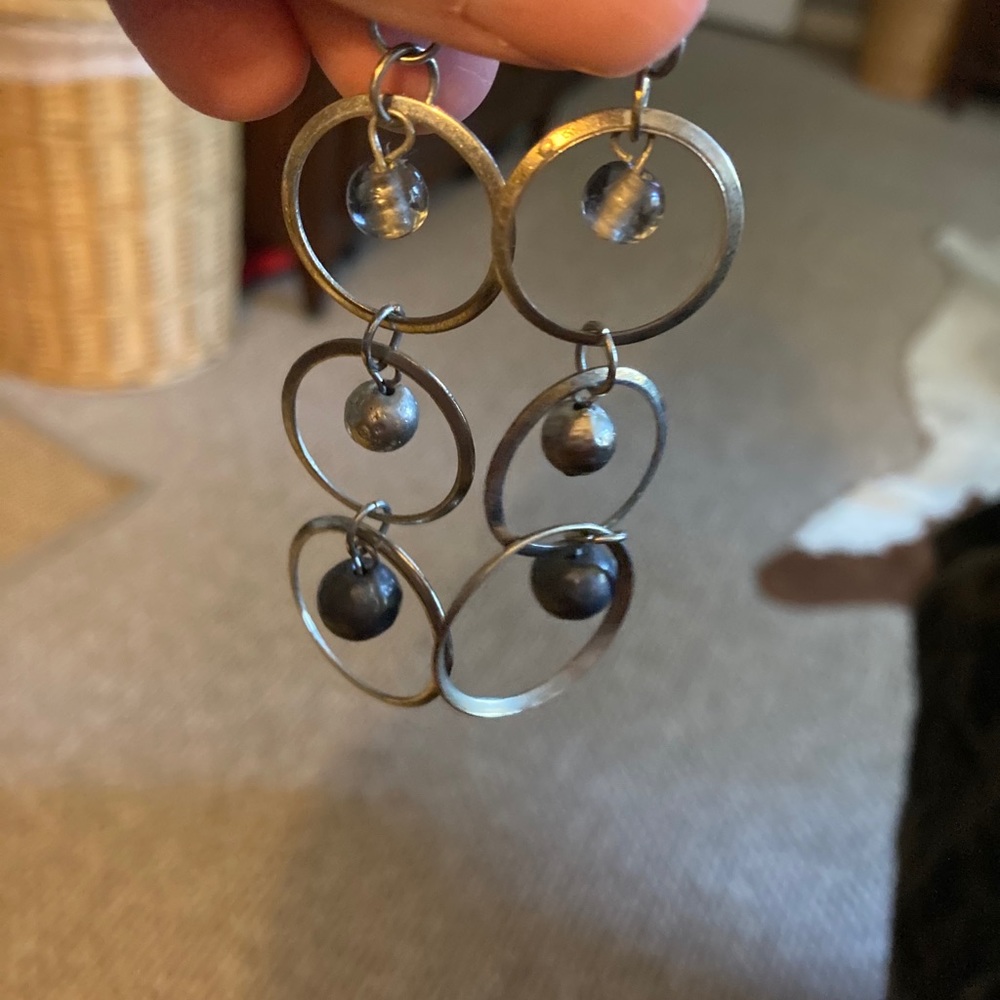 Silver and beaded dangle earrings